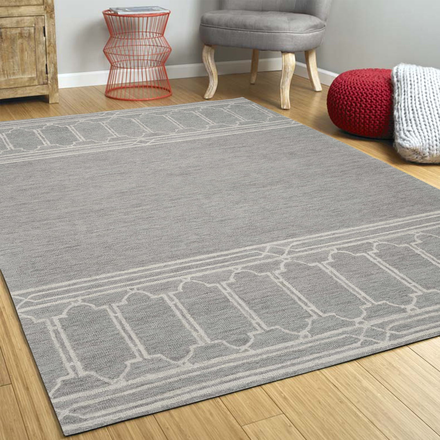 3' X 5' Grey Geometric Pattern Wool Area Rug