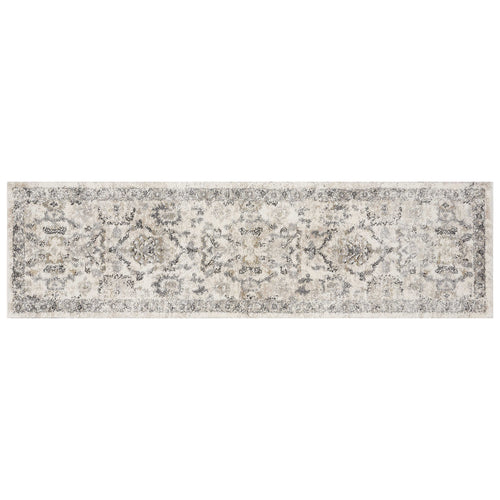 7' Ivory Machine Woven Distressed Floral Traditional Indoor Runner Rug