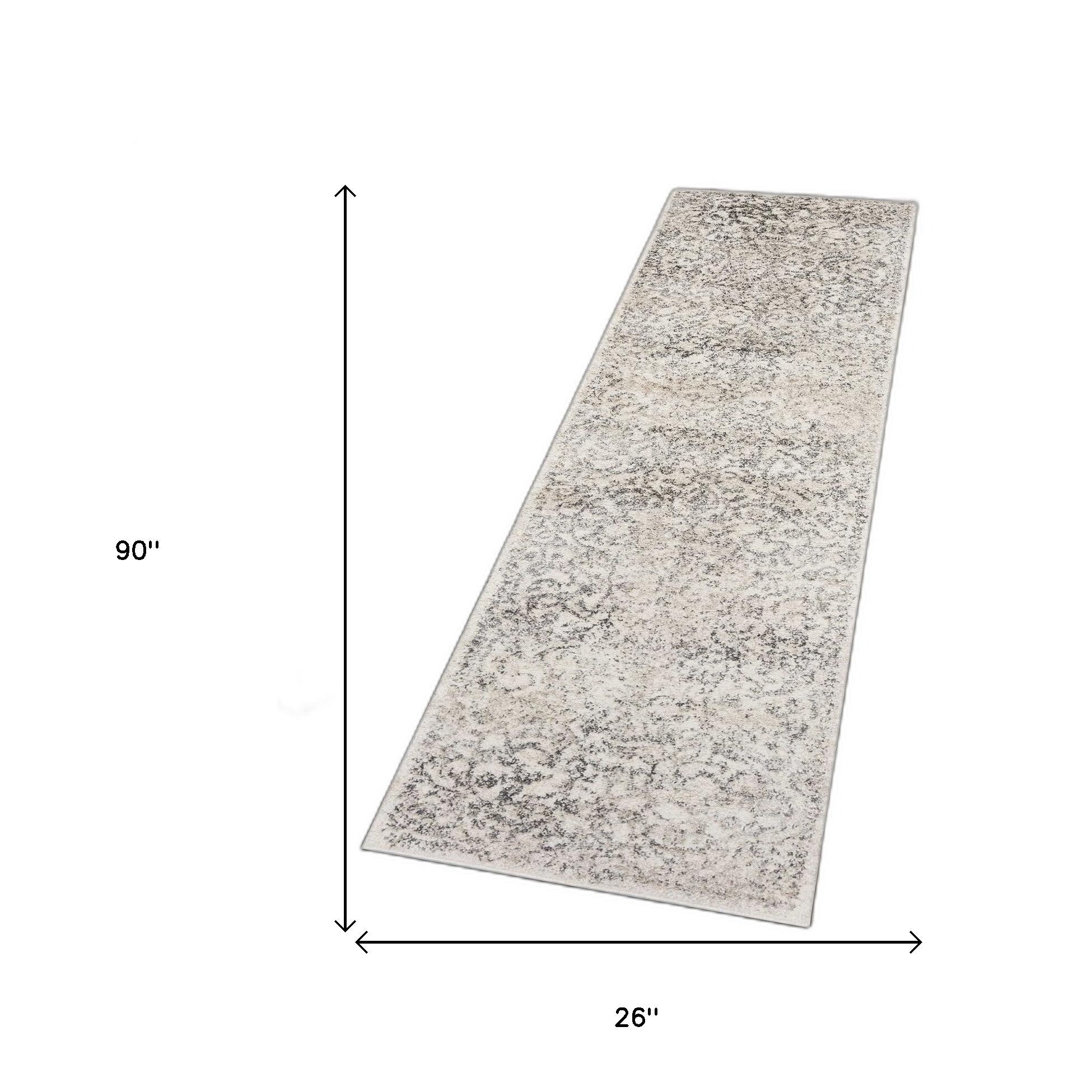 8' Ivory Floral Runner Rug