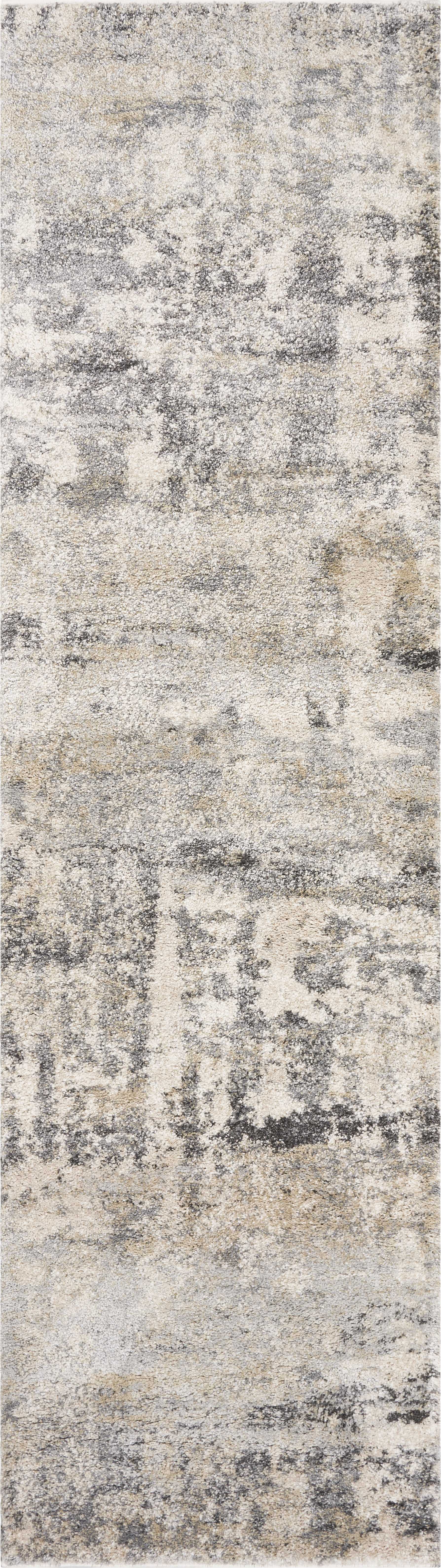 7' Natural Beige Machine Woven Abstract Brushstrokes Indoor Runner Rug