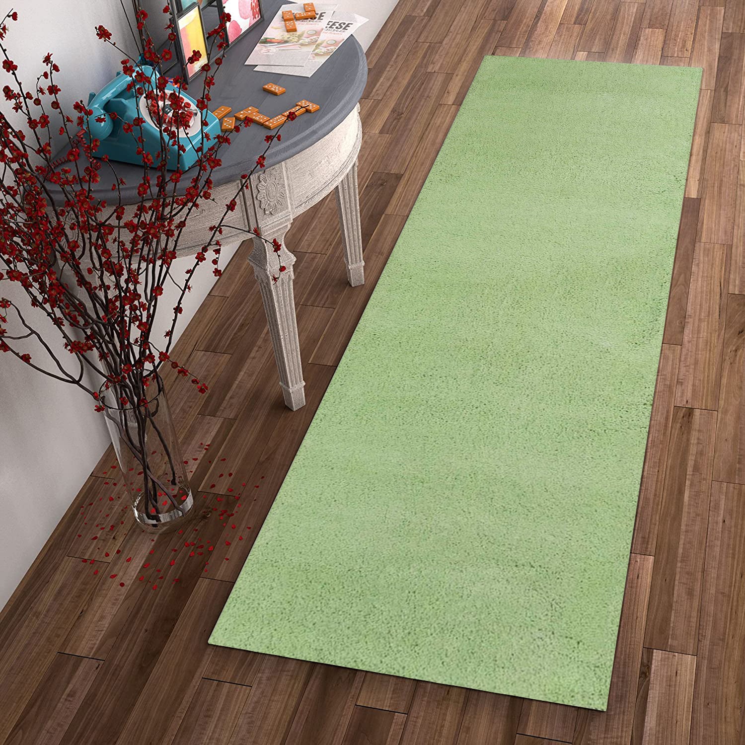 2' X 7' Spearmint Green Plain Runner  Rug