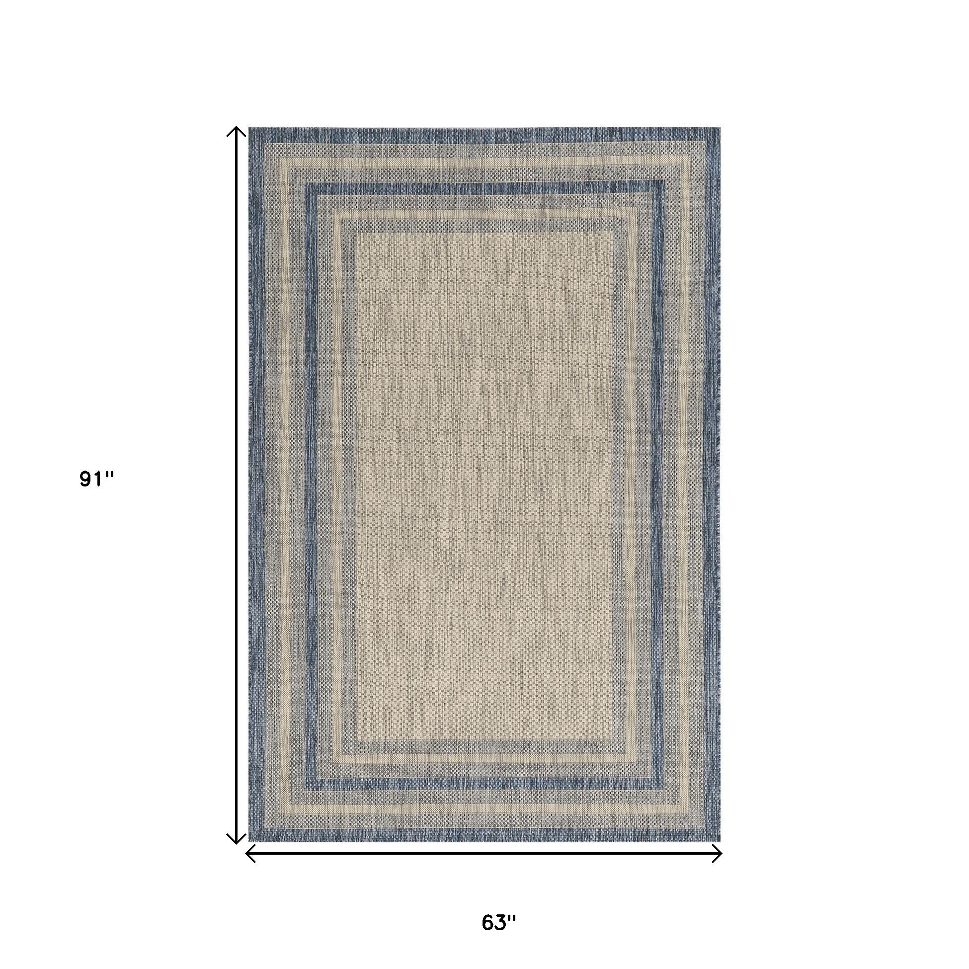 5' X 8'  Grey Or  Denim Bordered Uv Treated Area Rug