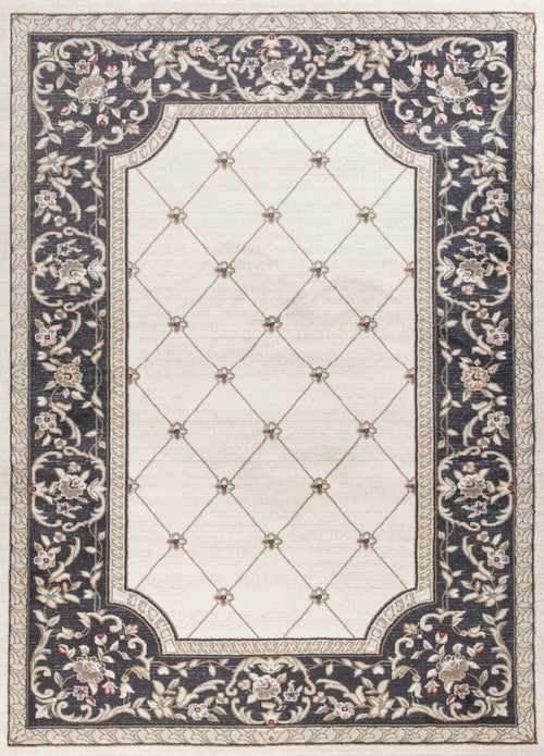 5' X 8' Ivory Or Grey Diamond Bordered Area Rug