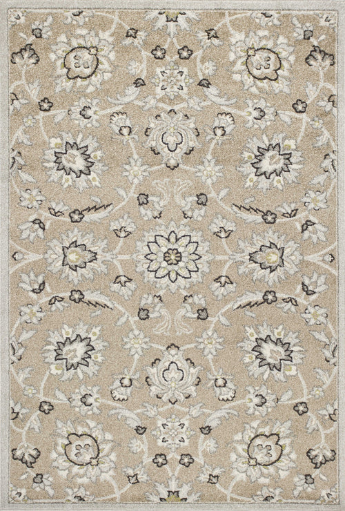 5'X8' Beige Grey Machine Woven Uv Treated Floral Traditional Indoor Outdoor Area Rug