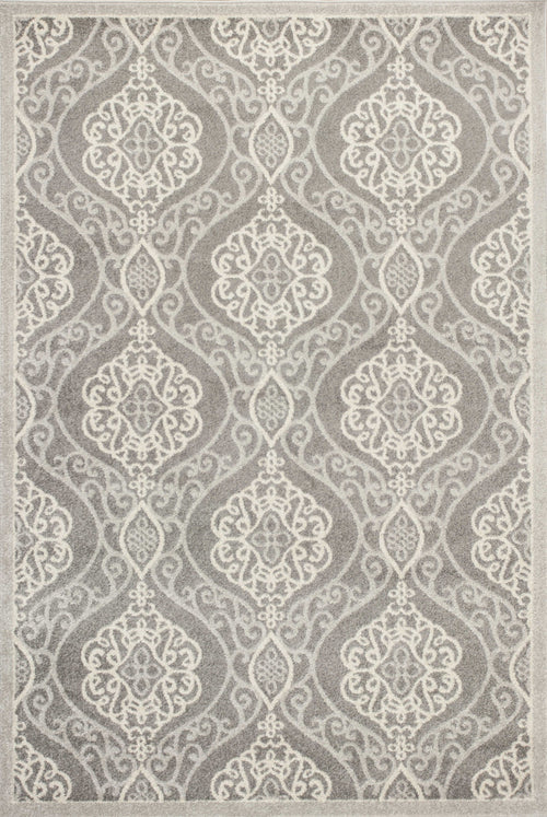 5'X8' Silver Machine Woven Uv Treated Floral Ogee Indoor Outdoor Area Rug