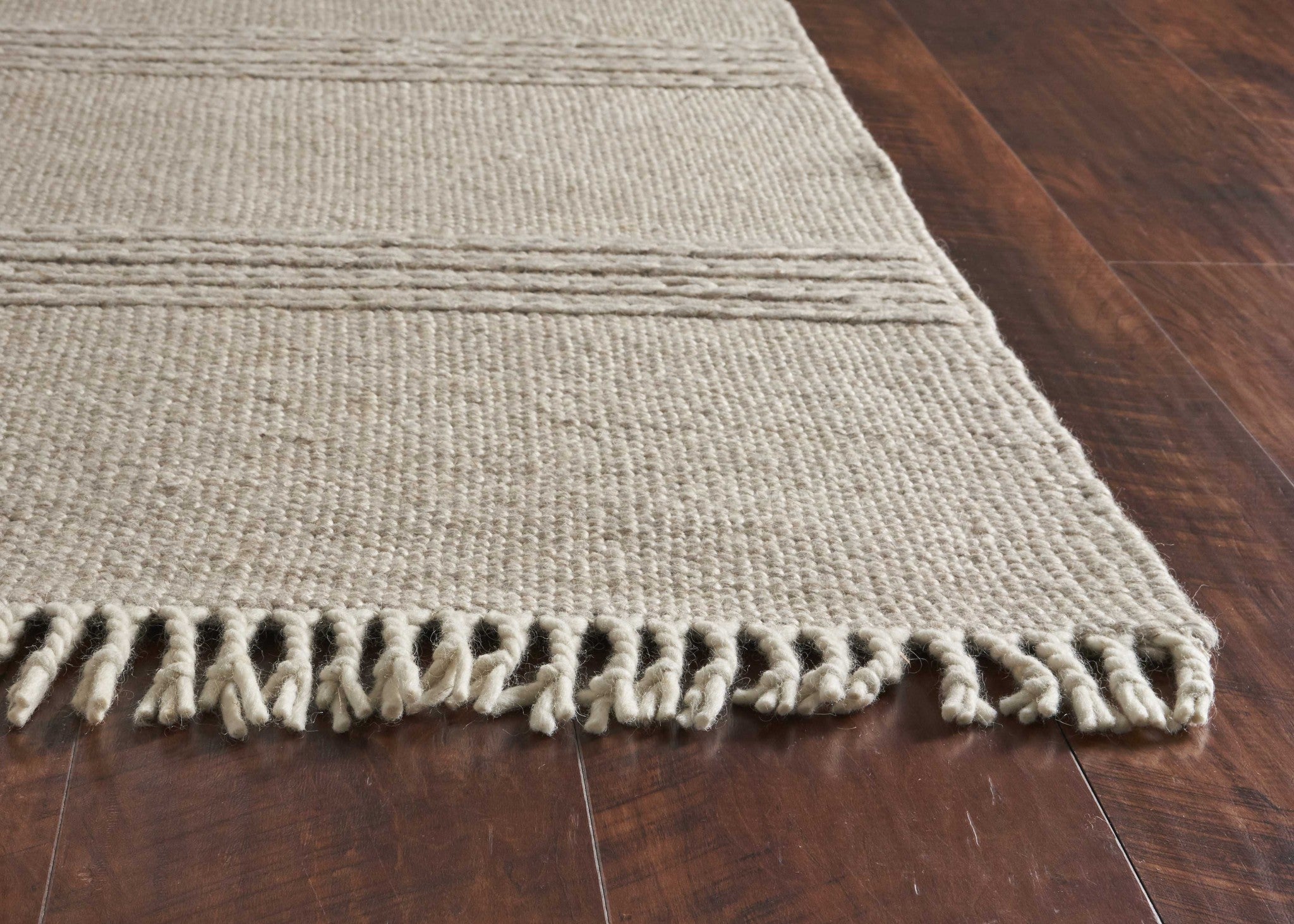 3'X5' Beige Chain Stitch Hand Woven Wool Indoor Area Rug