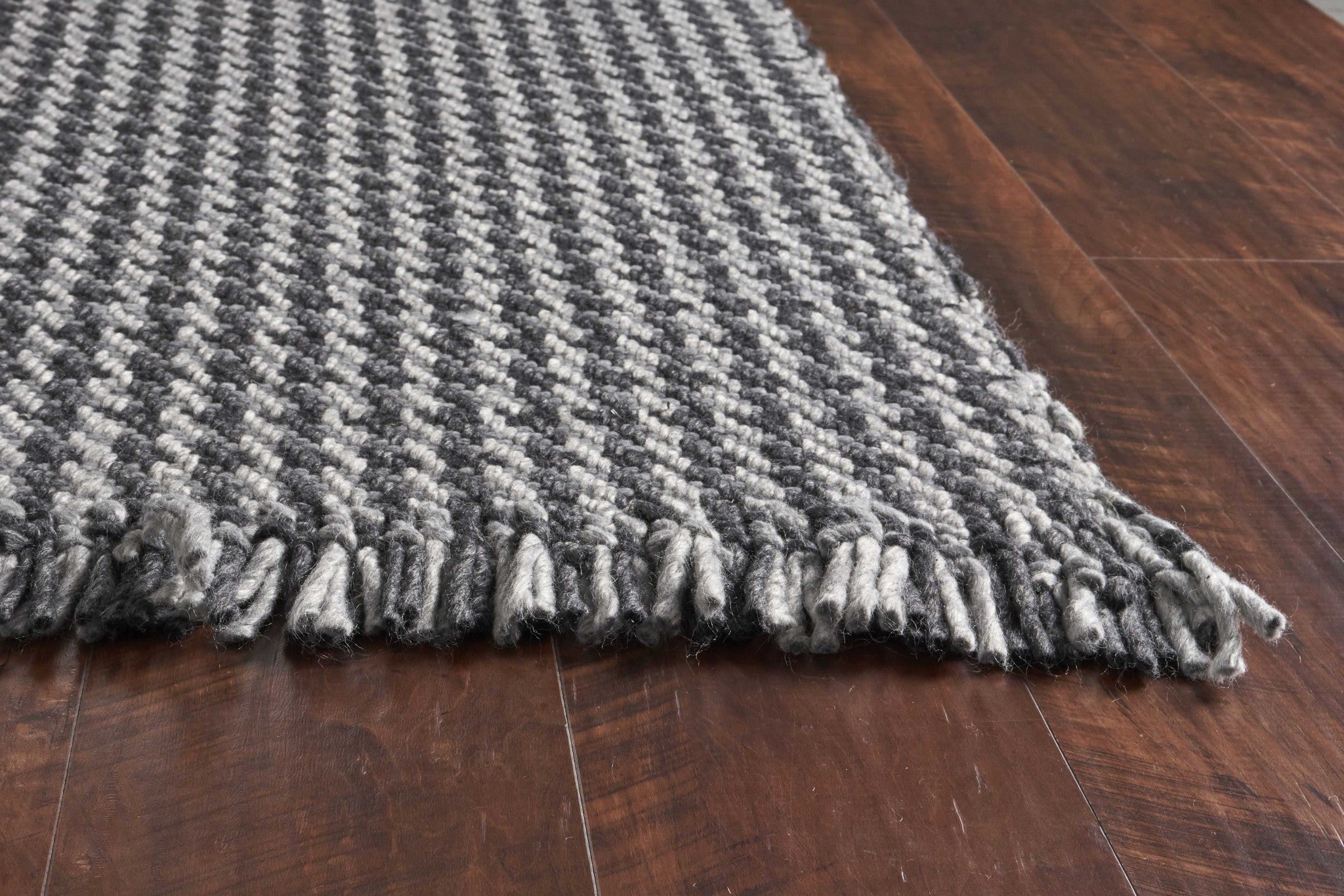 3' X 5' Grey Braided Wool Area Rug With Fringe