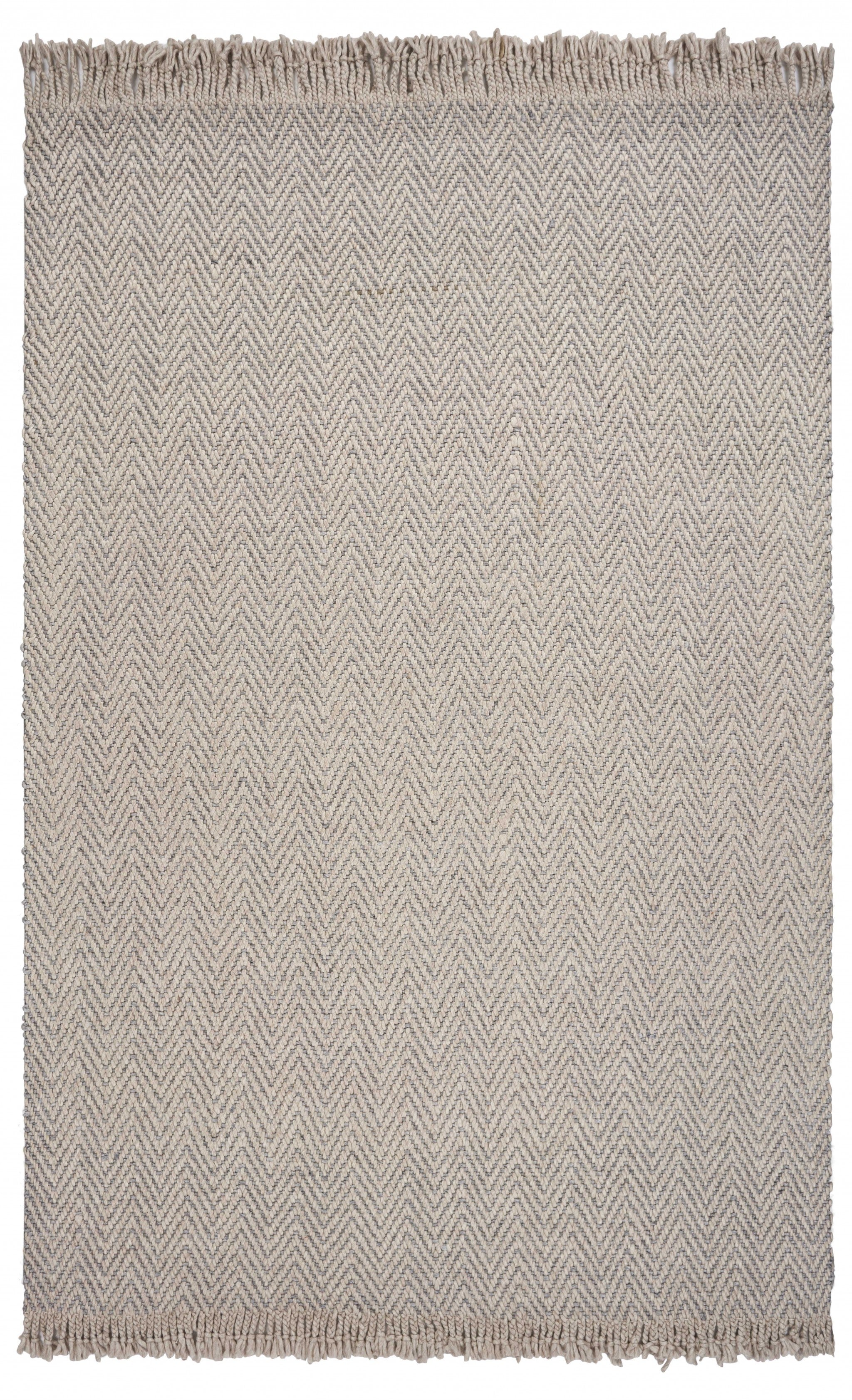 3' X 5' Oatmeal Braided Herringbone Area Rug With Fringe