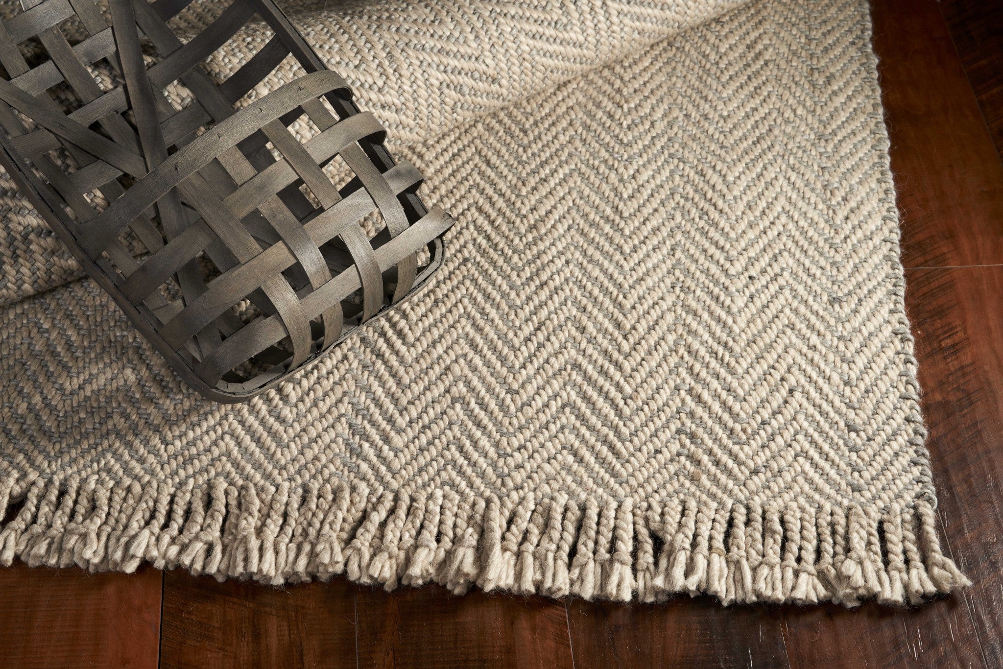 3' X 5' Oatmeal Braided Herringbone Area Rug With Fringe