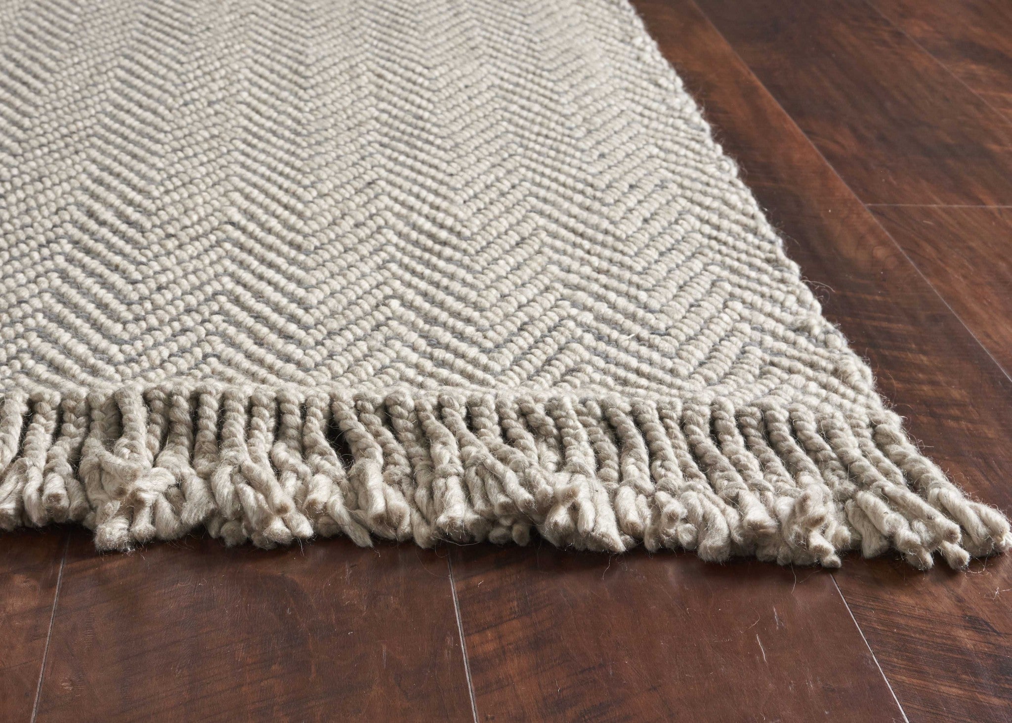 3' X 5' Oatmeal Braided Herringbone Area Rug With Fringe