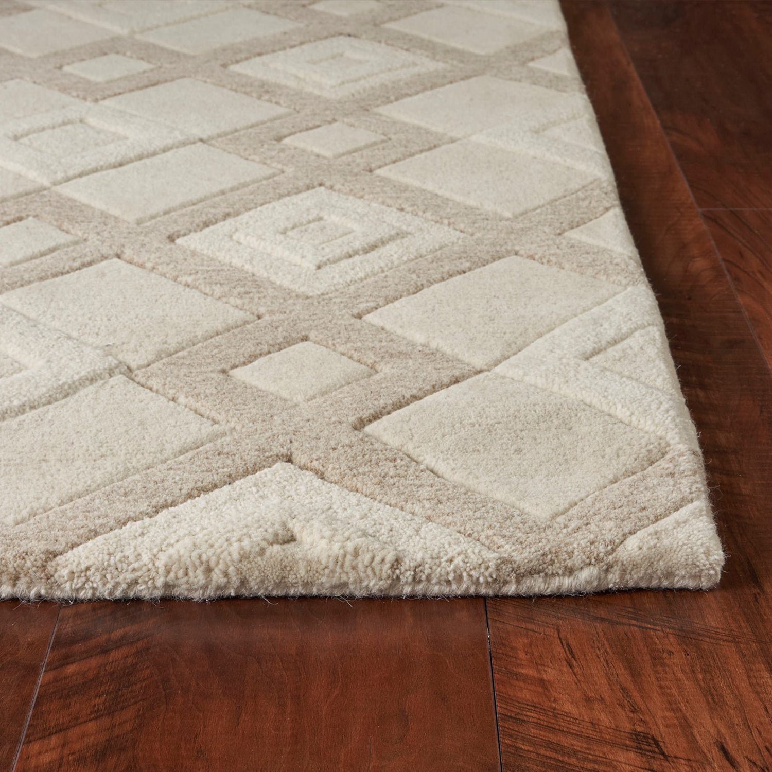 2' X 7' Ivory Diamond Tiles Wool Runner Rug