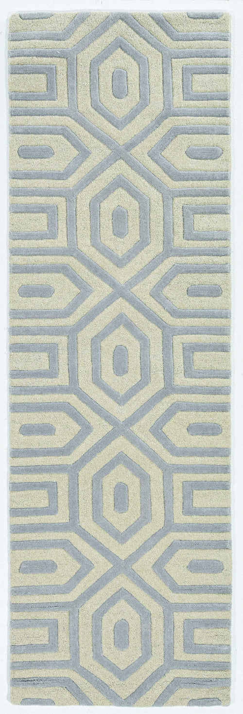 8' Grey Hand Tufted Geometric Indoor Runner Rug