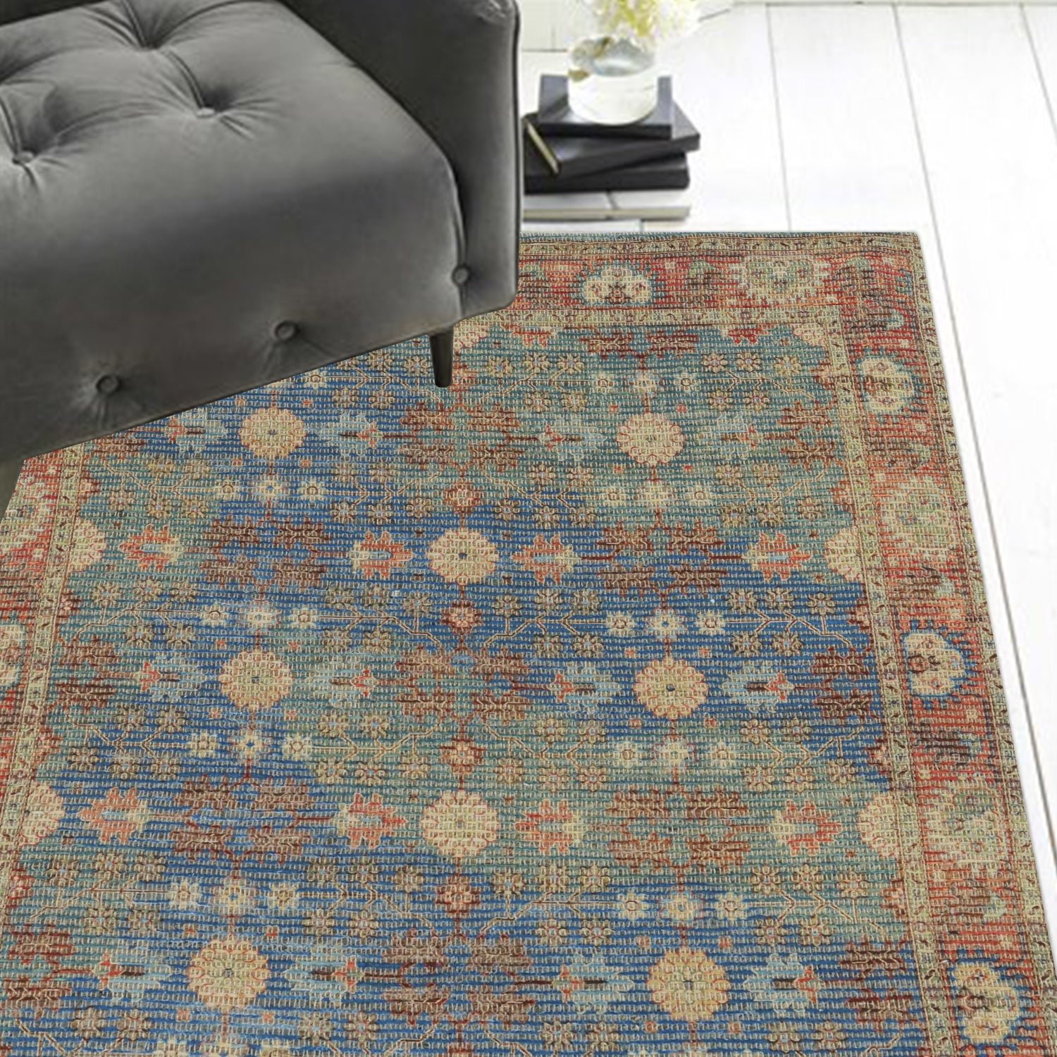 7' X 9'  Jute Blue Or  Red Area Rug