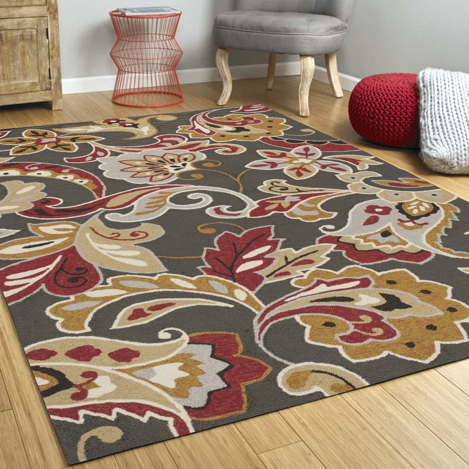 7' Round Uv Treated Polypropylene Taupe Area Rug