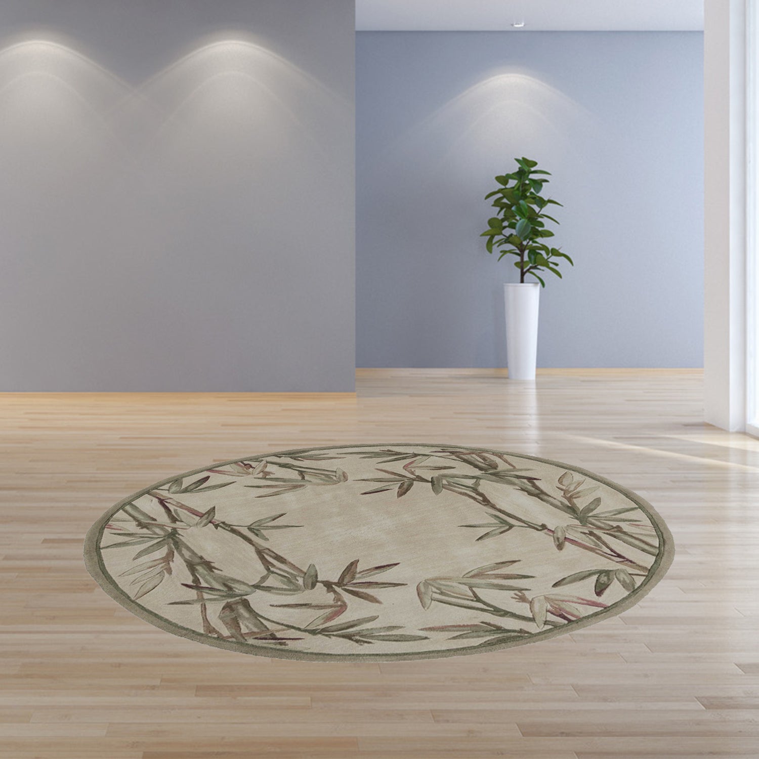 6' Ivory Hand Tufted Tropical Bamboo Round Indoor Area Rug