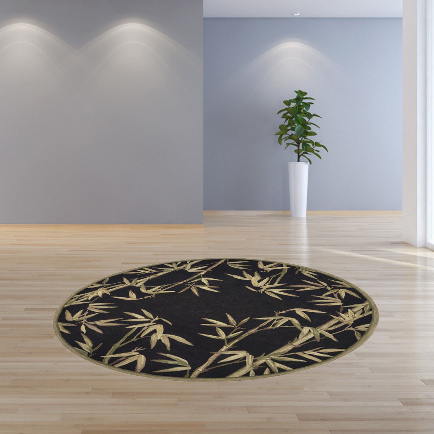 5' Round  Wool Black Area Rug