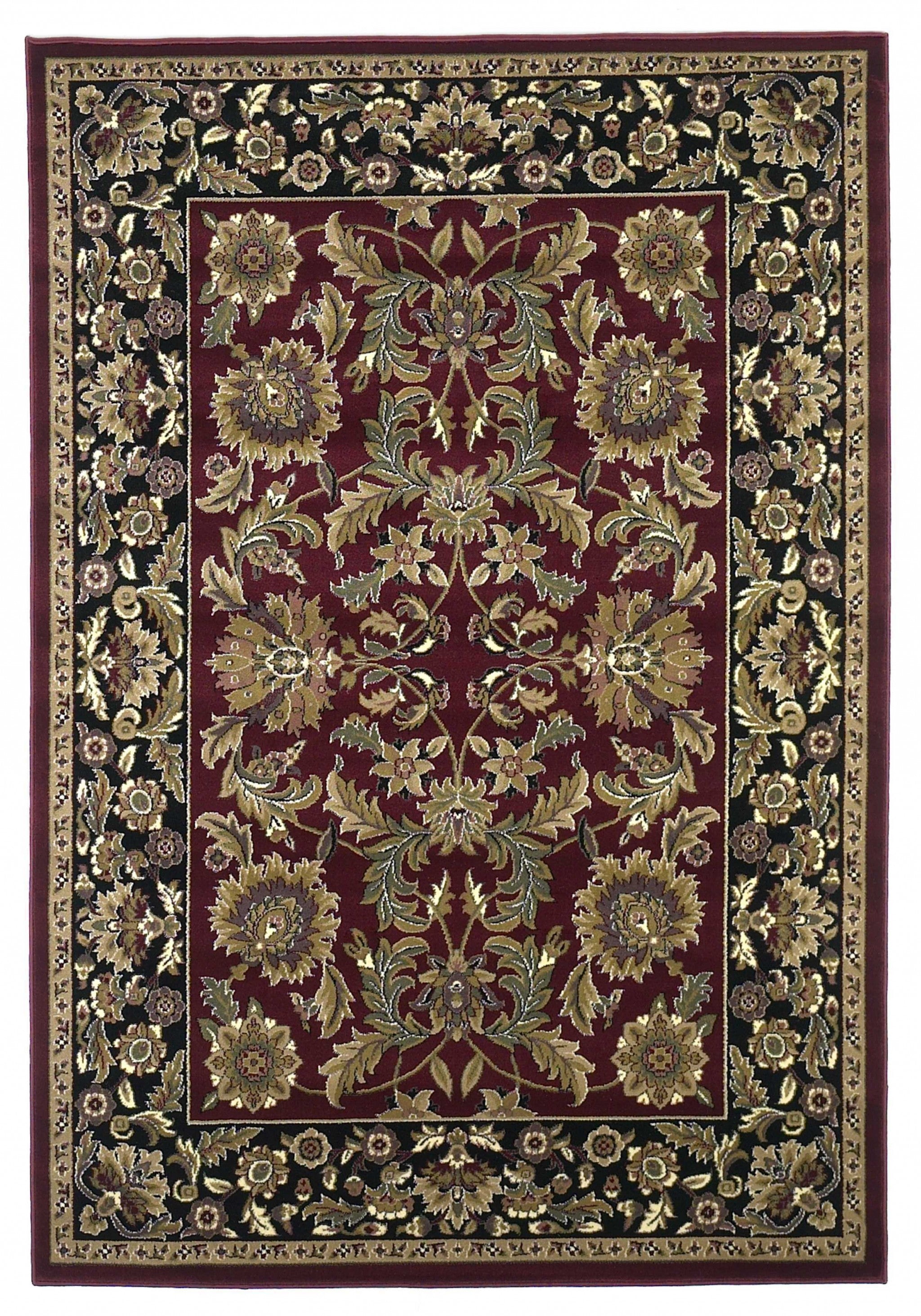 8'X11' Red Black Machine Woven Floral Traditional Indoor Area Rug