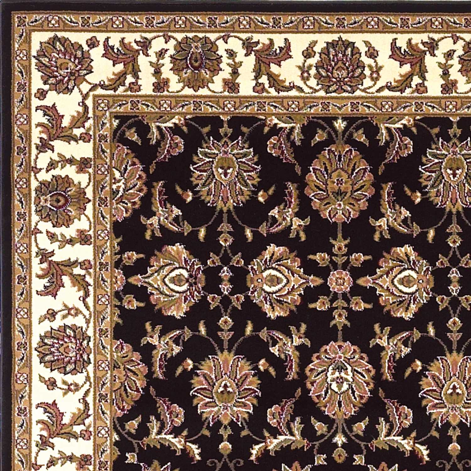 8'X11' Black Ivory Machine Woven Floral Traditional Indoor Area Rug