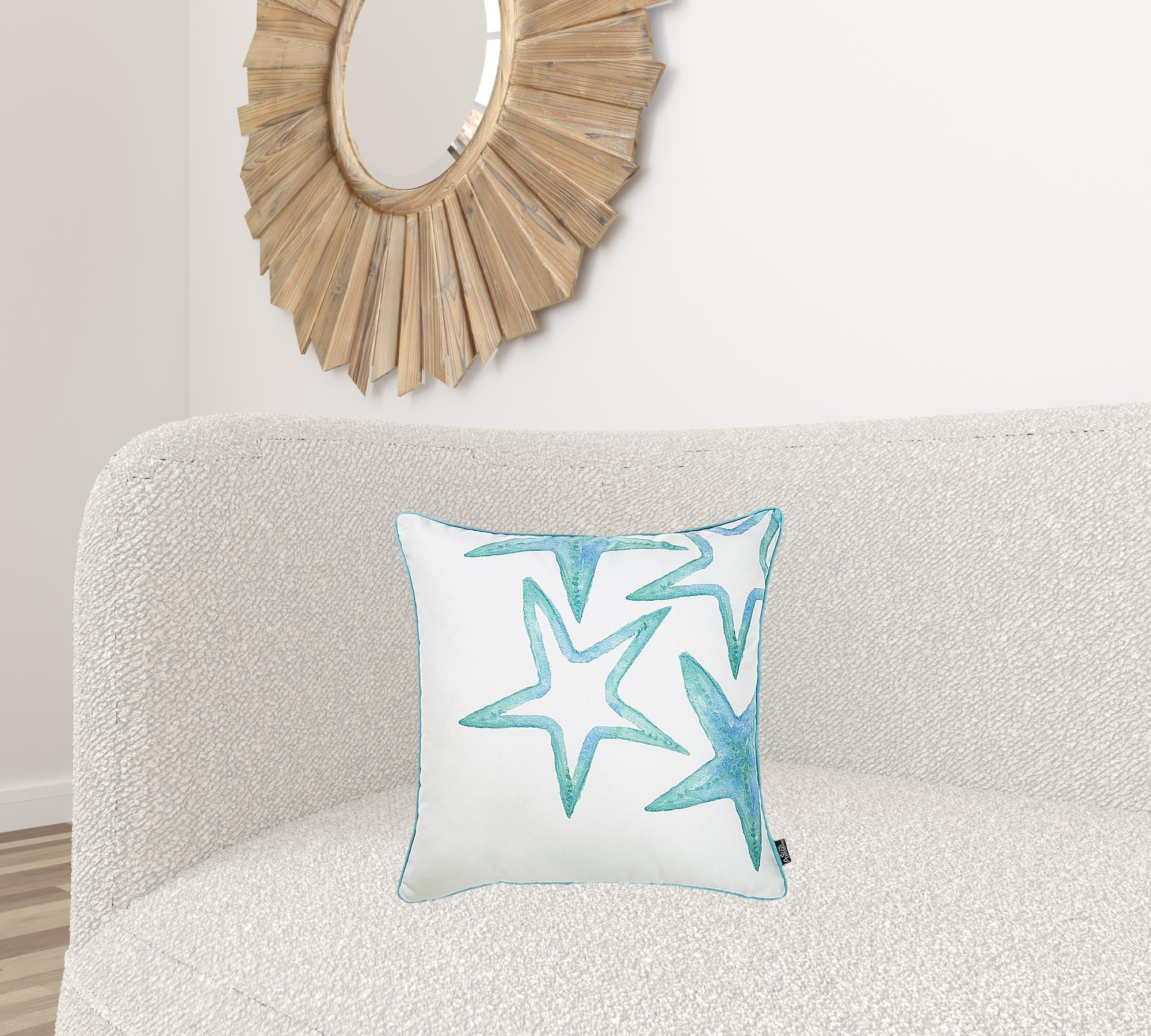 White And Aqua Blue Starfish Decorative Throw Pillow Cover