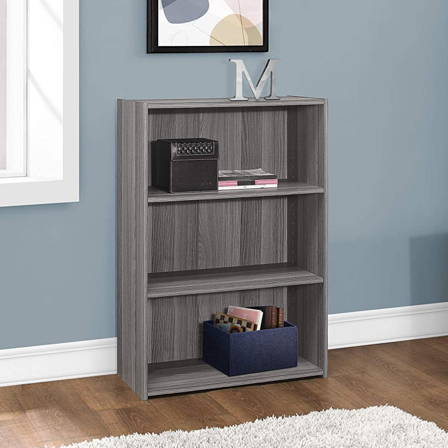 36" Gray Adjustable Three Tier Standard Bookcase