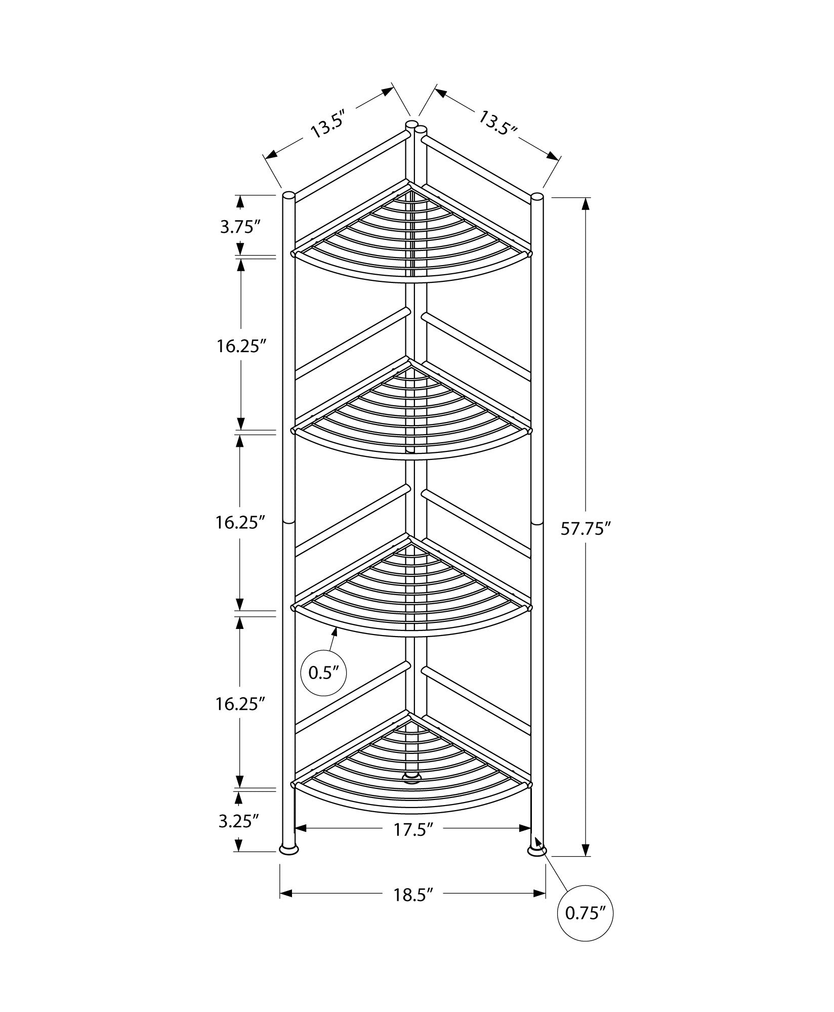 58" White Metal Four Tier Corner Bookcase