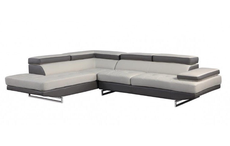 Gray Leather L Shaped Two Piece Corner Sectional