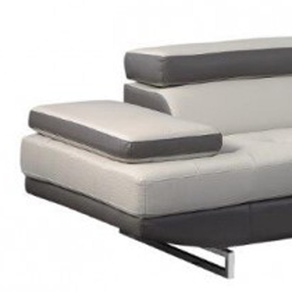 Gray Leather L Shaped Two Piece Corner Sectional