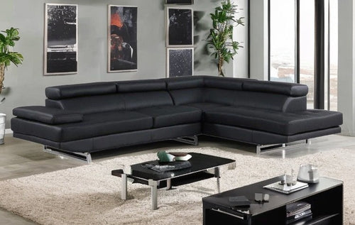 Black Leather L Shaped Two Piece Corner Sectional