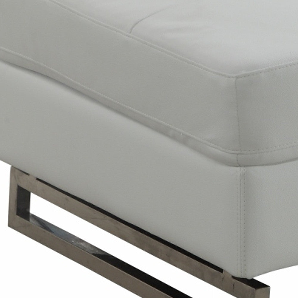 63" White Faux Leather And Silver Ottoman