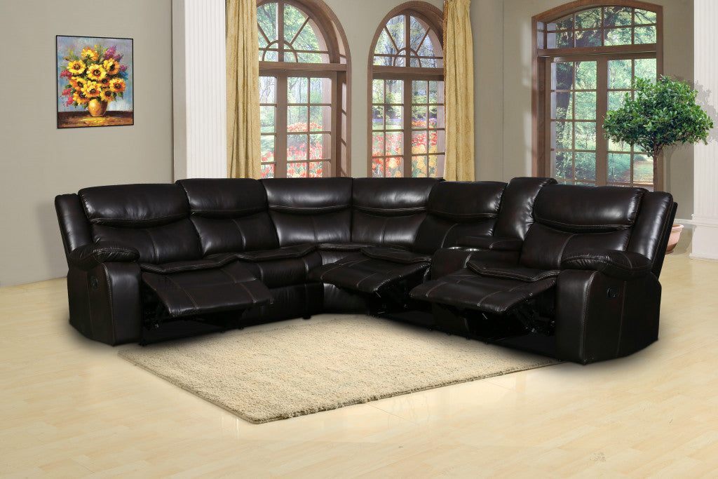 Espresso Brown Faux Leather Reclining Sectional Sofa