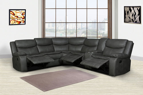 Gray Polyester Blend Reclining U Shaped Three Piece Corner Sectional With Console