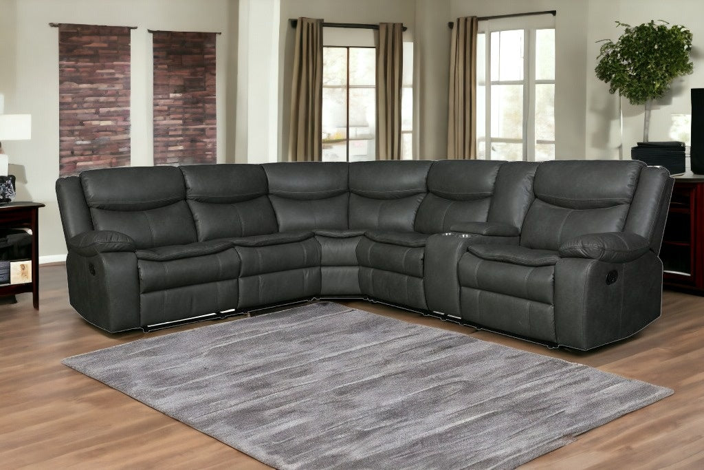 Gray Polyester Blend Reclining U Shaped Three Piece Corner Sectional With Console