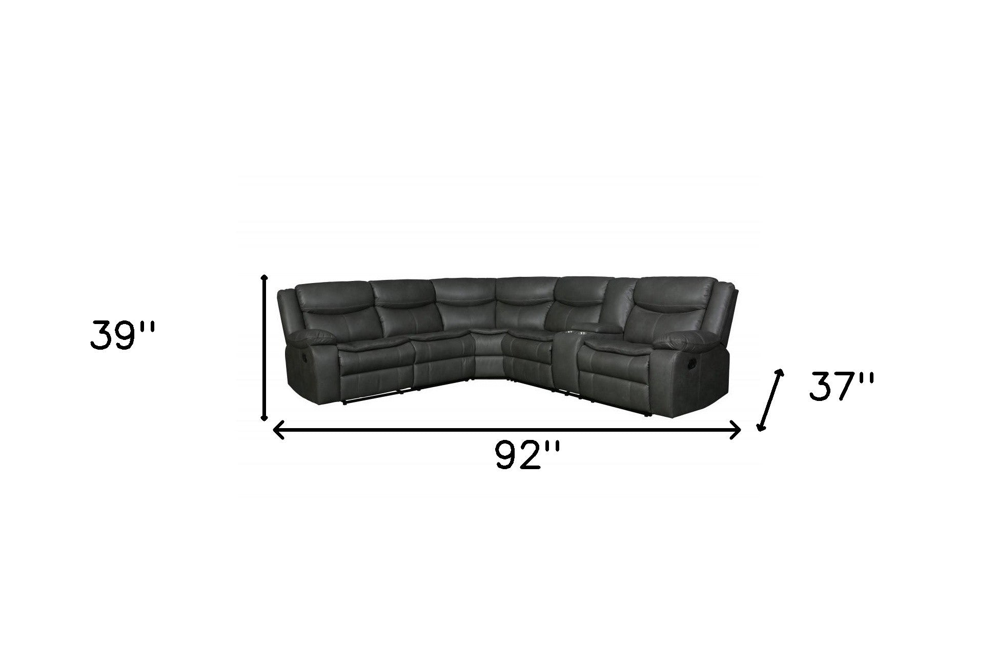 Gray Polyester Blend Reclining U Shaped Three Piece Corner Sectional With Console