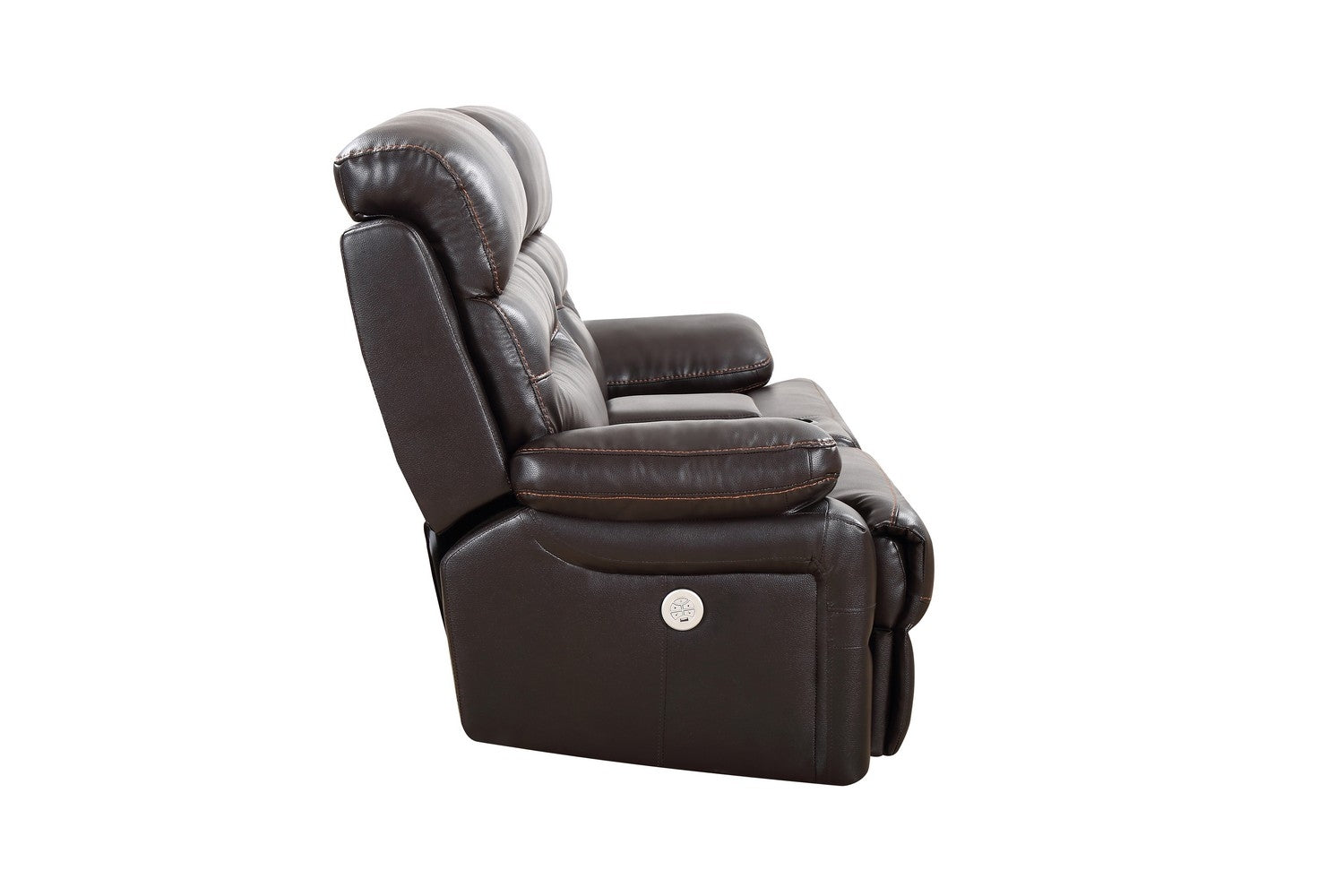 78" Brown and Black Leather Match Power Reclining Love Seat