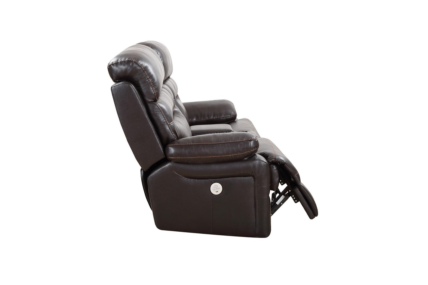 78" Brown and Black Leather Match Power Reclining Love Seat