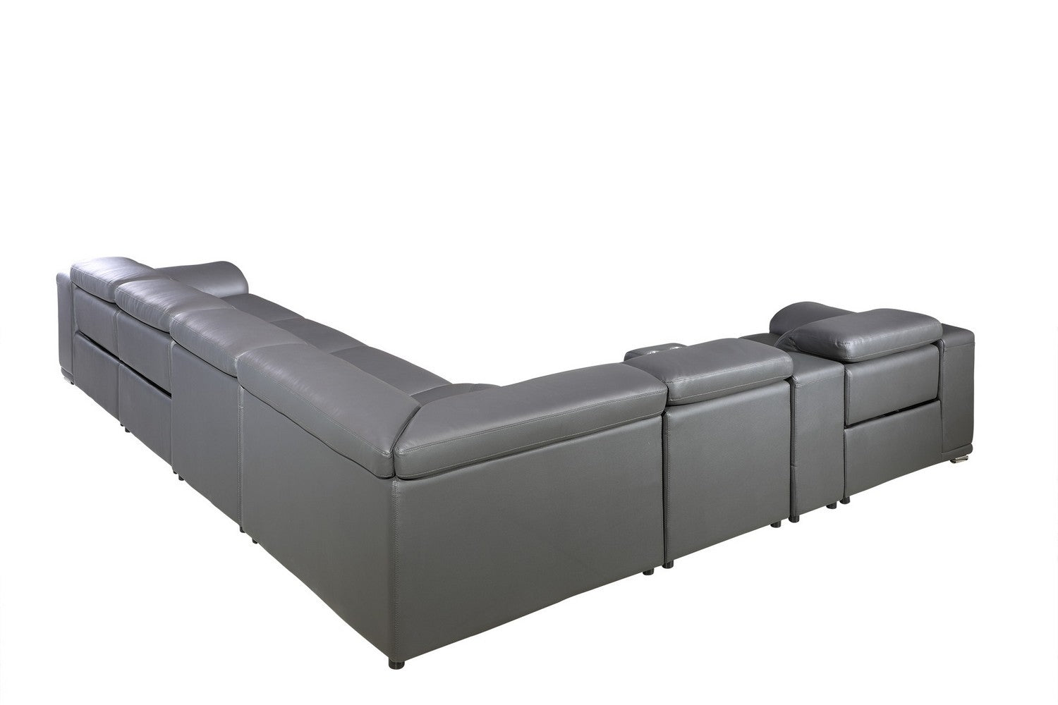 Gray Top Grain Leather Reclining L Shaped Corner Sectional