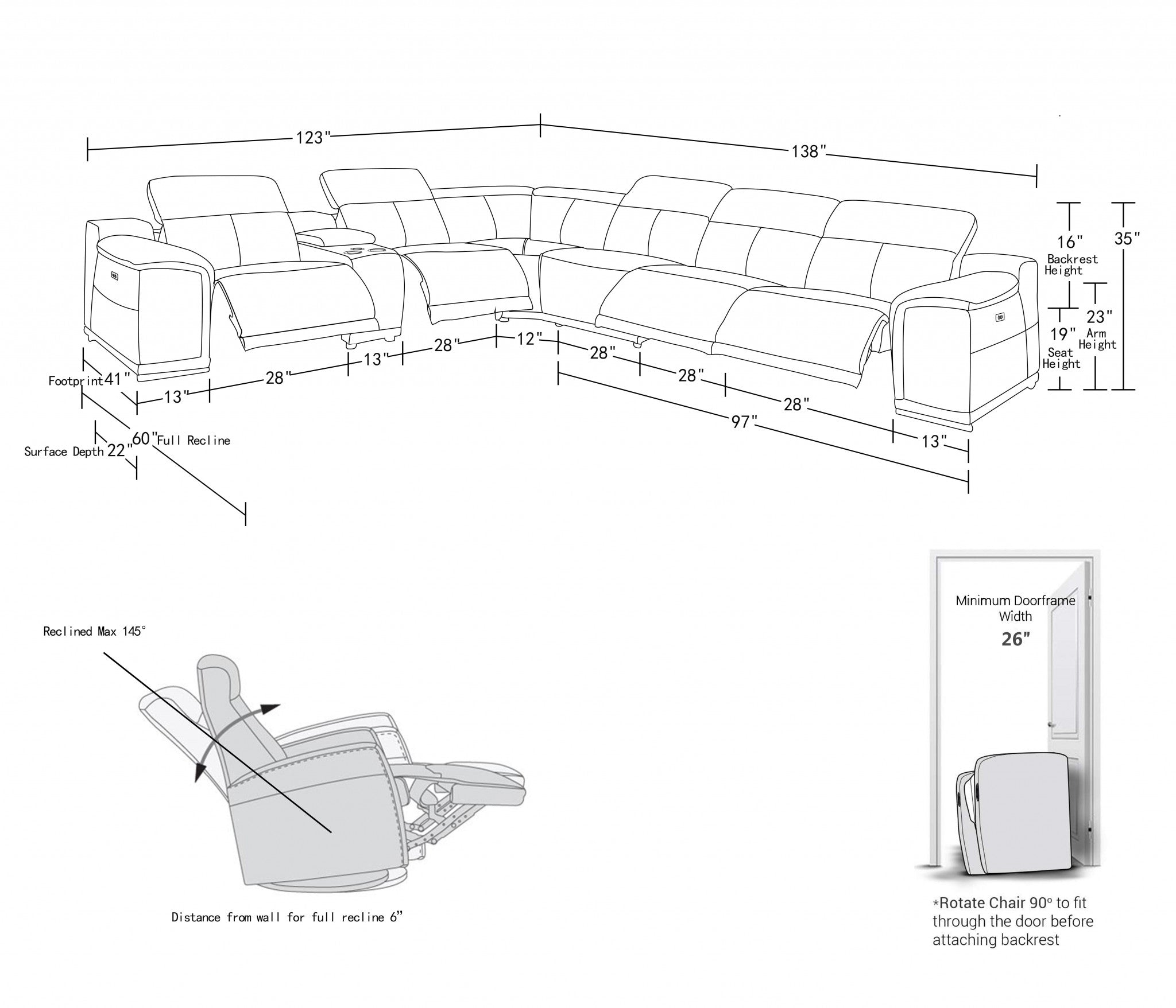 White Genuine Leather Power Reclining 7Pc Sectional With 1 Console