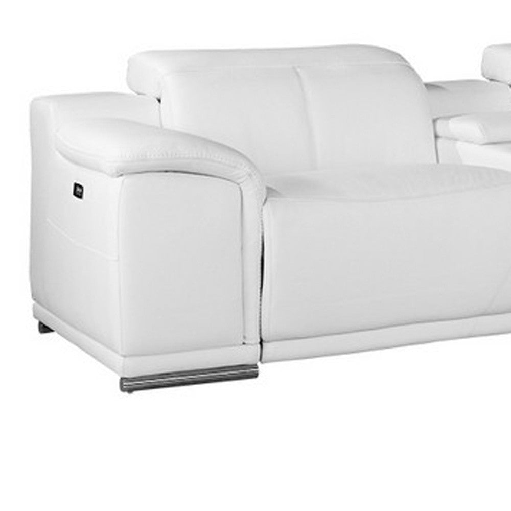 White Italian Leather Power Reclining U Shaped Seven Piece Corner Sectional With Console