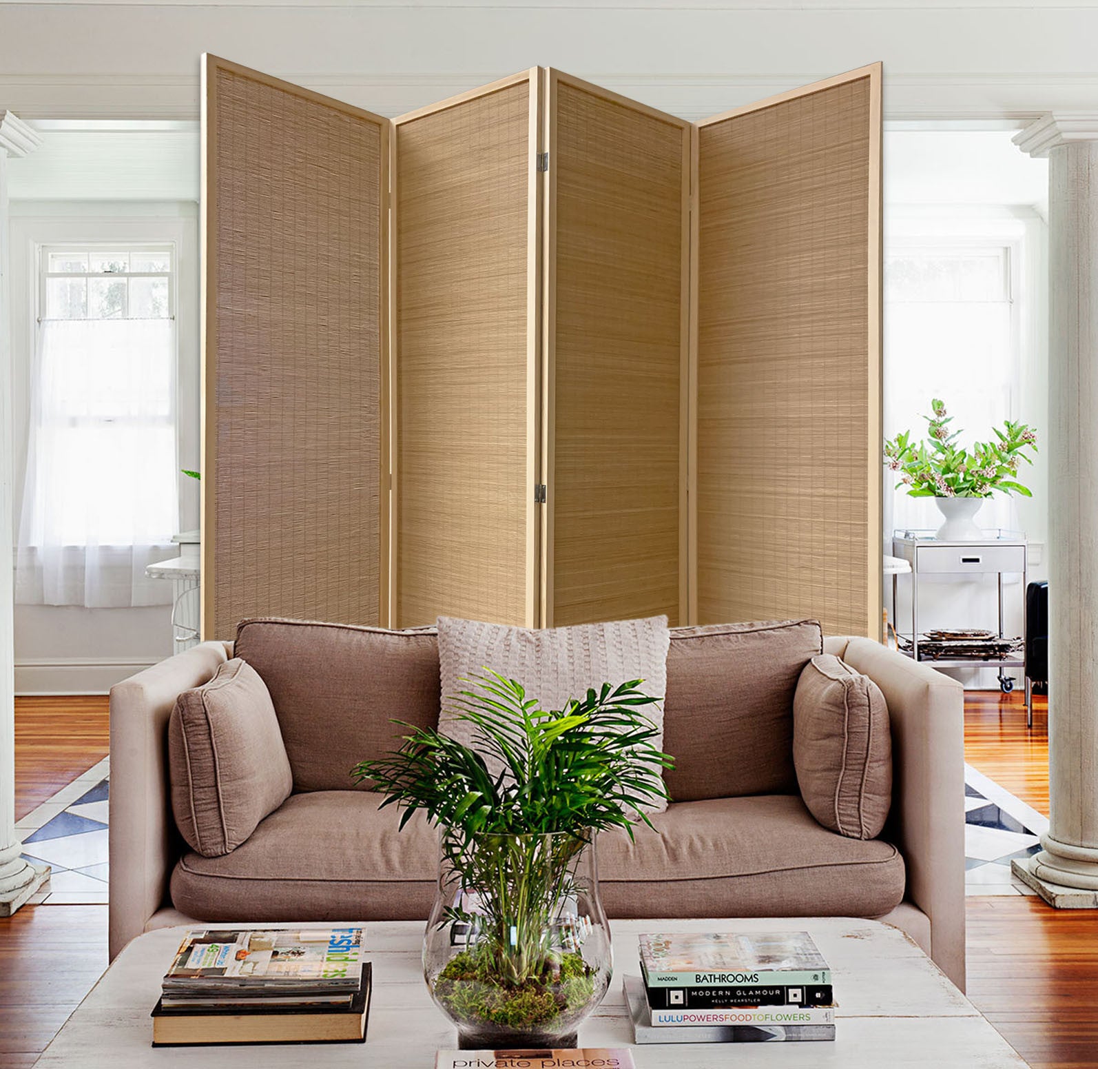 7" Light Bamboo 4 Panel Room Divider Screen