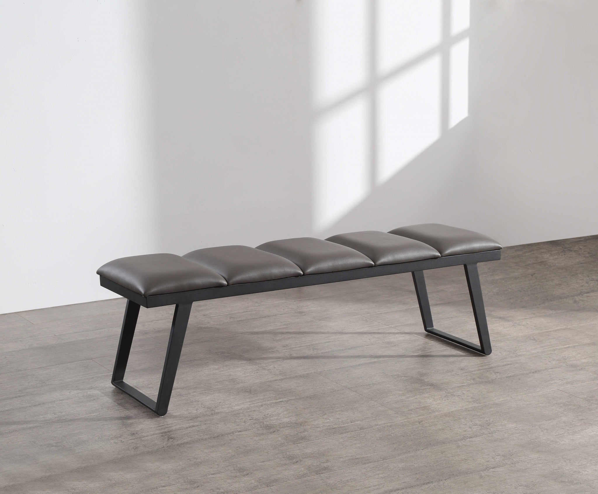 57" Dark Gray Faux Leather Bench