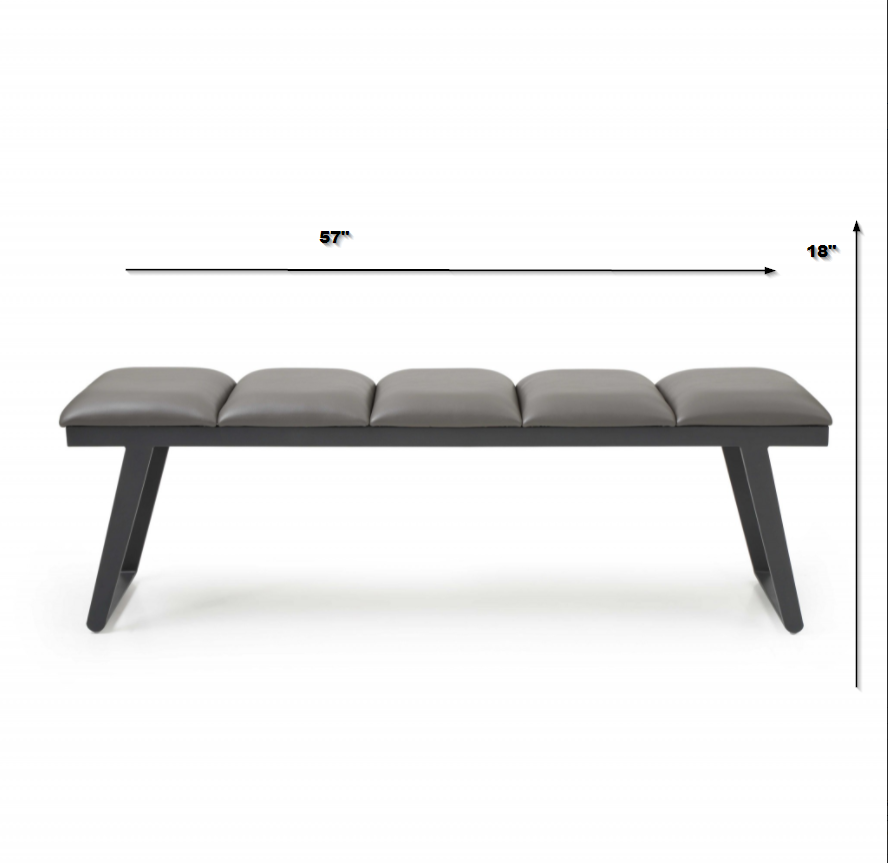 57" Dark Gray Faux Leather Bench