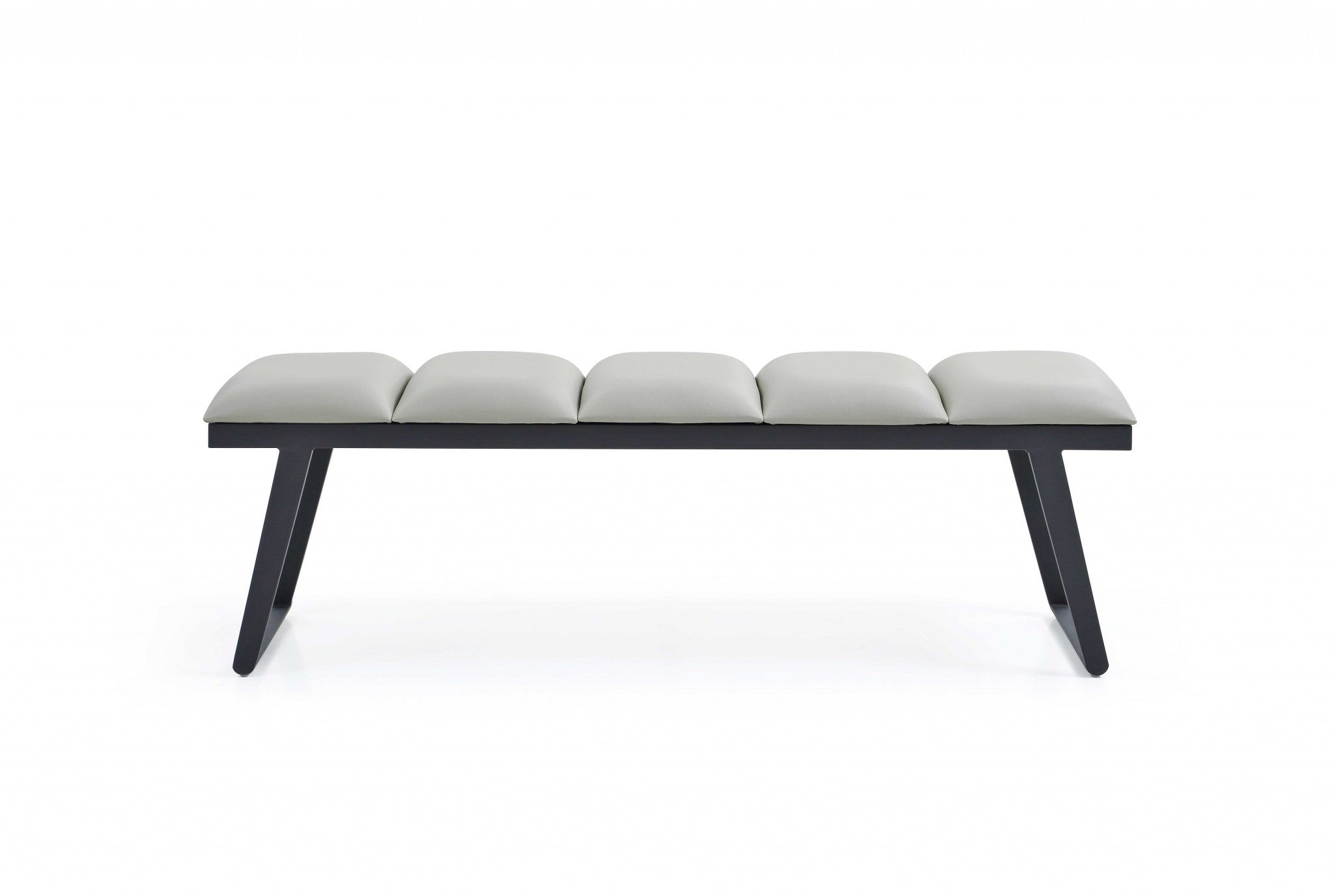 57" Pale Grey Faux Leather and Black Bench