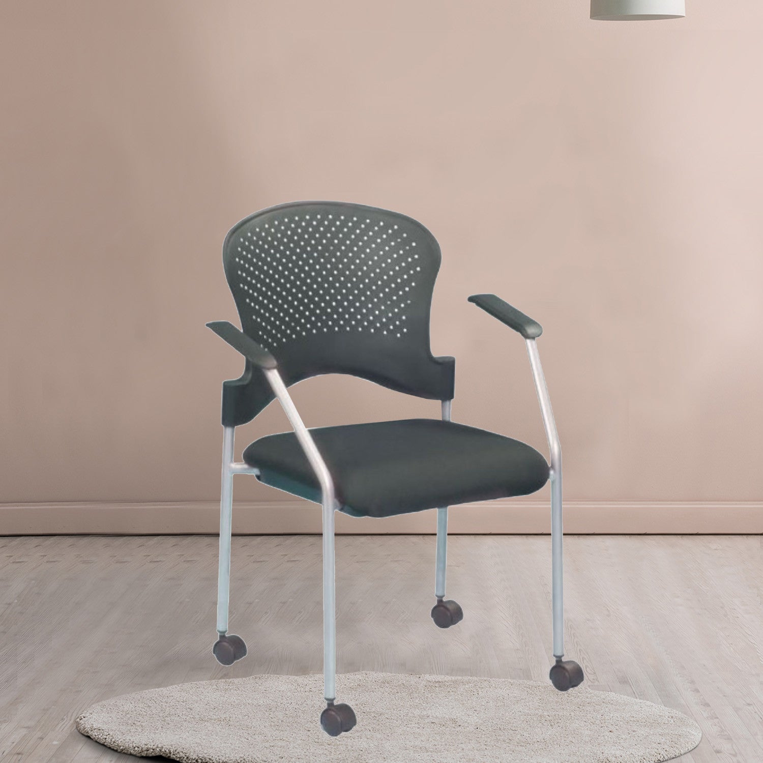 Black And White Adjustable Swivel Plastic Rolling Task Chair