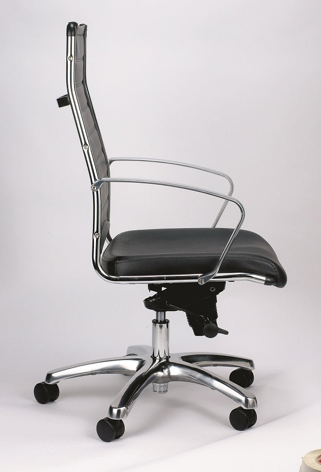 Black Faux Leather Tufted Seat Swivel Adjustable Task Chair Leather Back Steel Frame