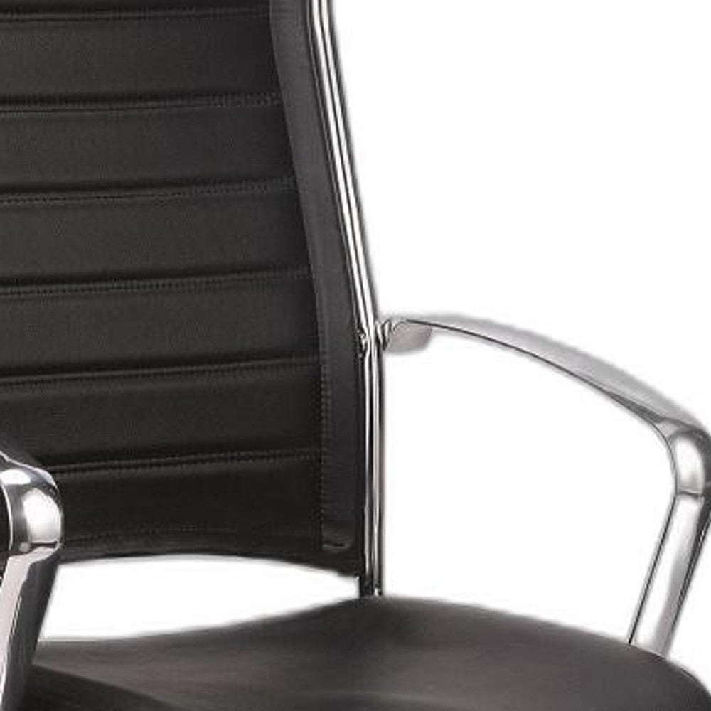 Black Faux Leather Tufted Seat Swivel Adjustable Task Chair Leather Back Steel Frame