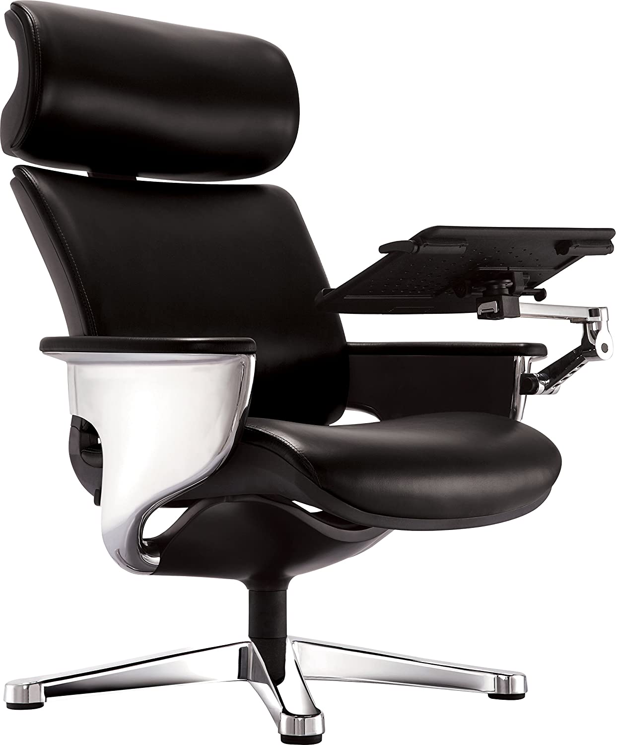 Black Faux Leather Seat Swivel Adjustable Executive Chair Leather Back Steel Frame