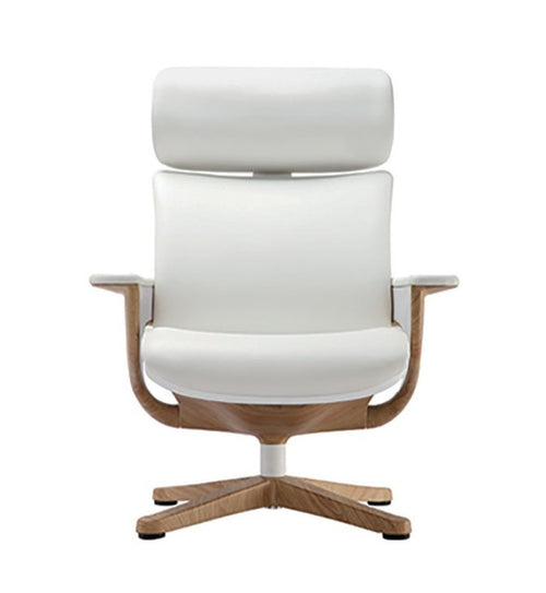 White Faux Leather Seat Swivel Adjustable Executive Chair Leather Back