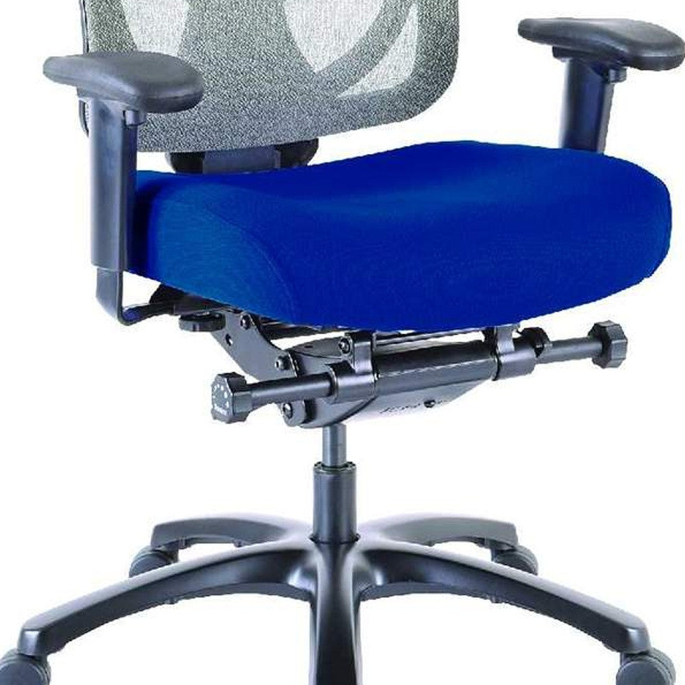 Blue Fabric Seat Swivel Adjustable Task Chair Mesh Back Plastic Frame