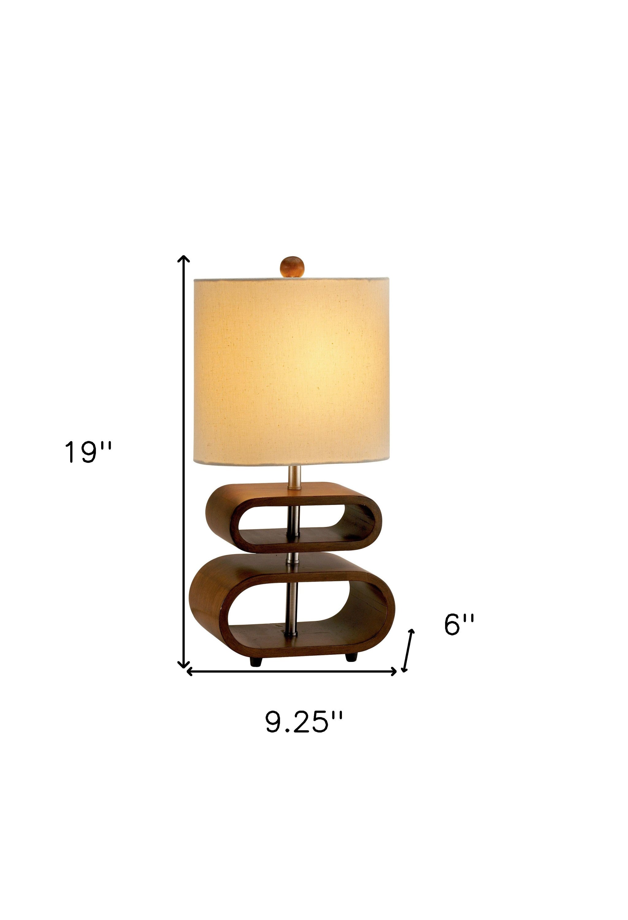 Walnut Wood Finish Stacked Bentwood Ovals With Natural Fabric Oval Shade Table Lamp