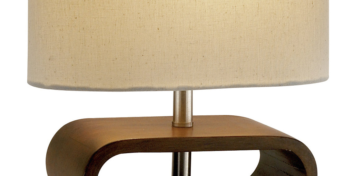 Walnut Wood Finish Stacked Bentwood Ovals With Natural Fabric Oval Shade Table Lamp